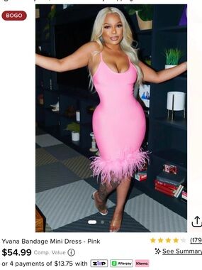 Fashion Nova Pink Feather Hem Bandage Mini Dress